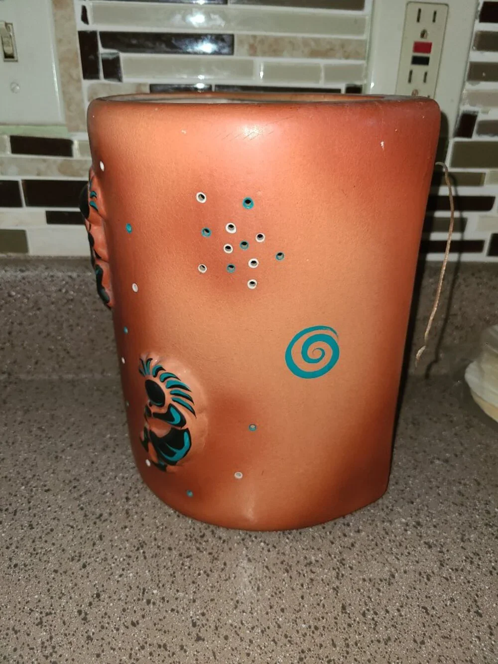 VTG Ceramic Lamp Shade Wall Sconce Luminary Southwestern Bear Claw Kokopelli